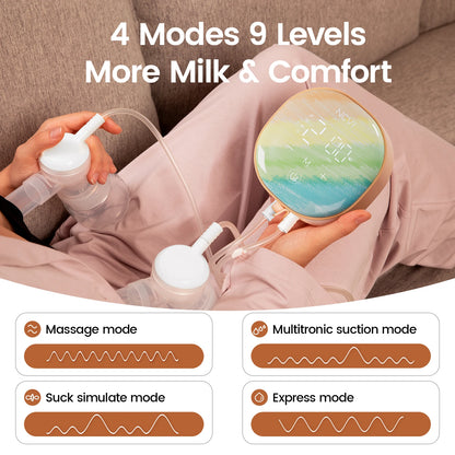 NCVI Double Electric Breast Pump - 4 Modes & 9 Levels with 4 Flange Sizes & 10 Breastmilk Storage Bags