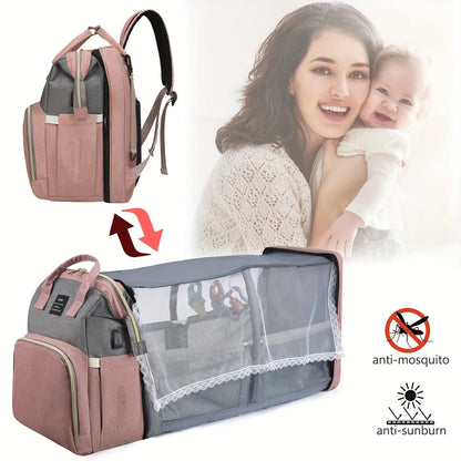 Lightweight Mommy Bag with Portable Folding Crib - Large-Capacity Travel Maternity Backpack