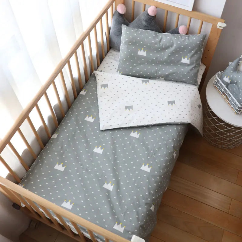 3 Pcs Baby Crib Bedding Set - Cotton Bed Linens