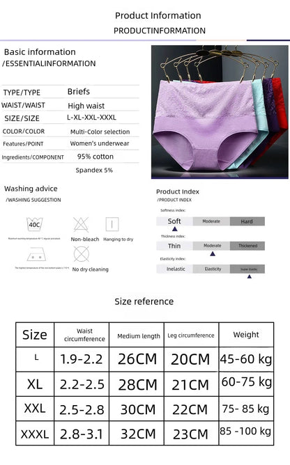 3Pcs Plus Size Cotton Panties for Women - High Waist Abdominal Briefs for Postpartum Recovery