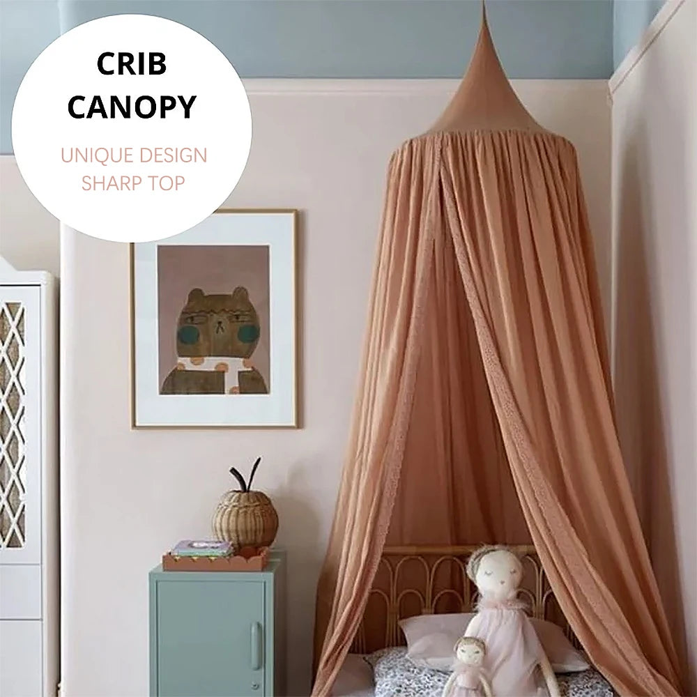 Kids Bed Canopy - Cotton Linen Cover Net for Crib & Nursery Decor