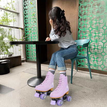 Pink & Purple Double Row Roller Skates for Women & Kids - Breathable Leather 4-Wheel Skating Sneakers