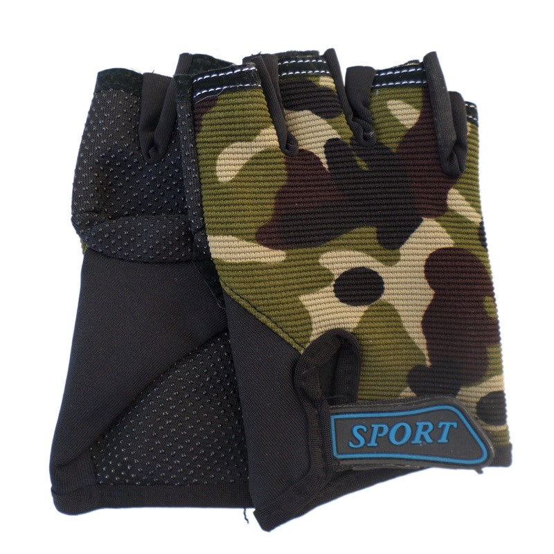 1 Pair Camo Sports Gloves for Kids - Half Finger Riding, Cycling, Running, and Outdoor Sports Gloves for Boys & Girls