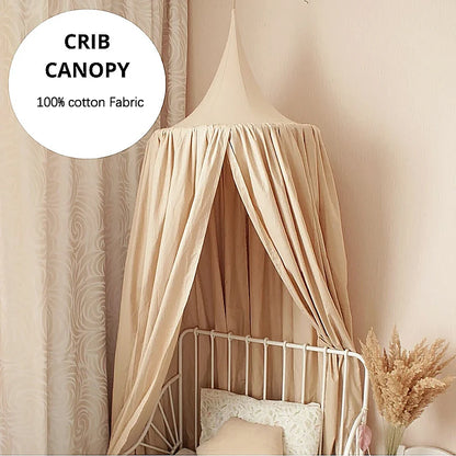 Kids Bed Canopy - Cotton Linen Cover Net for Crib & Nursery Decor