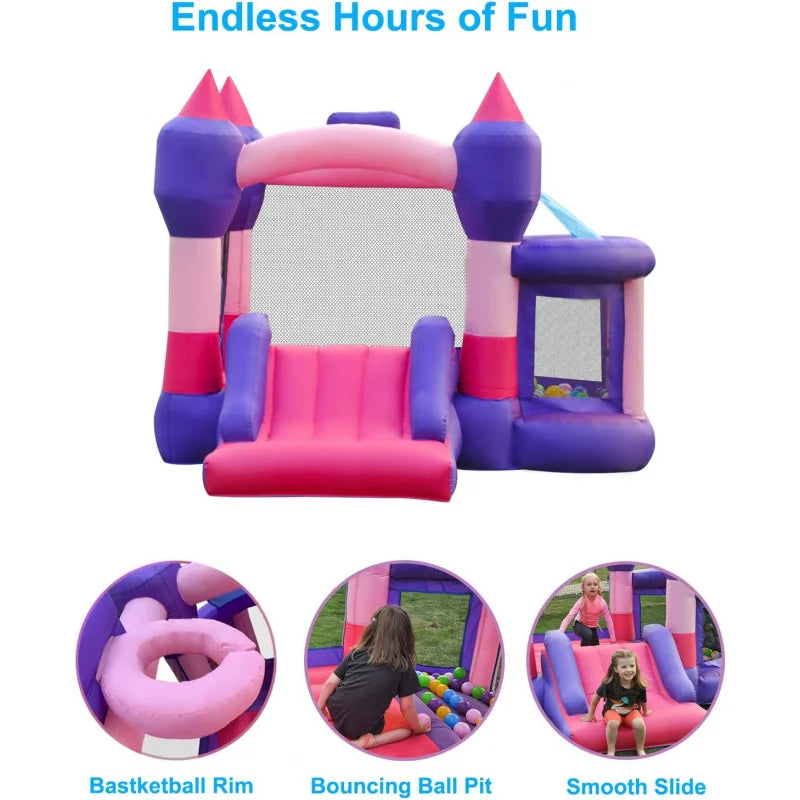 Bouncy House for Kids Outdoor - Inflatable Bounce House with Blower, Bouncing Ball Pit & Basketball Rim, Ocean Theme