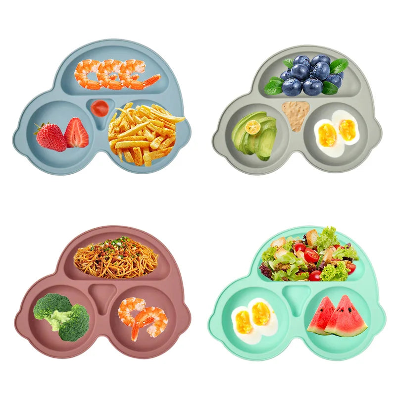 Baby Safe Silicone Dining Plate - Cartoon Smile Face Suction Bowl