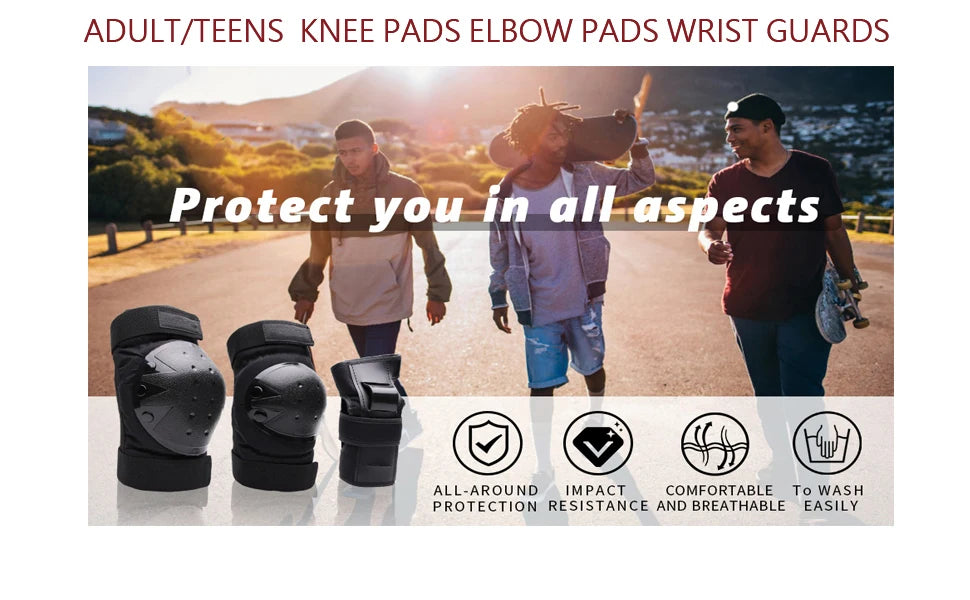 Adult, Youth, and Kids Protective Gear Set - Knee Pads, Elbow Pads, and Wrist Guards for Skateboarding, Roller Skating, Cycling, BMX, and Scootering