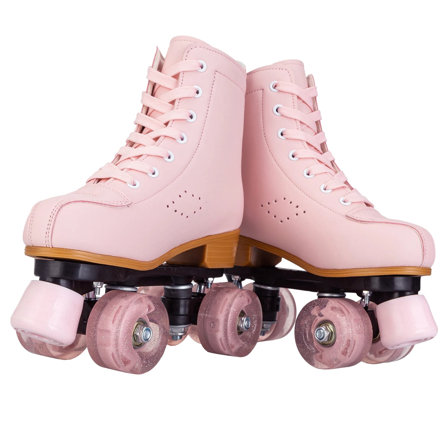 Pink & Purple Double Row Roller Skates for Women & Kids - Breathable Leather 4-Wheel Skating Sneakers