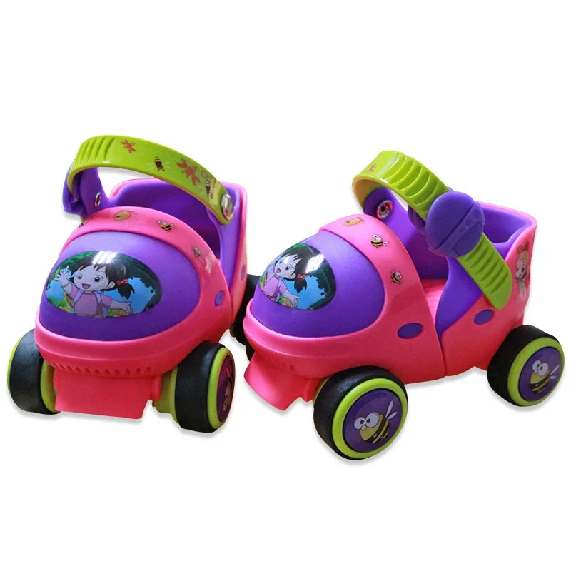 Adjustable Double Row Roller Skates for Kids - Safety Off Button & Durable Design with 4-Wheel Setup