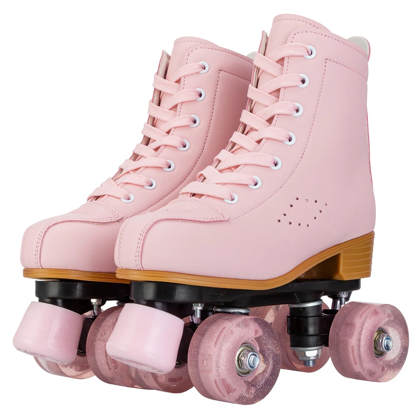 Pink & Purple Double Row Roller Skates for Women & Kids - Breathable Leather 4-Wheel Skating Sneakers