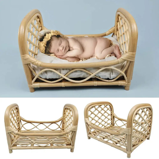 Newborn Photography Props Bed - Rattan Handmade Retro Baby Hollow Bed Crib Chair