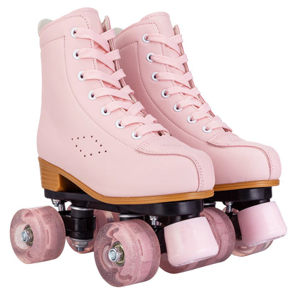 Pink & Purple Double Row Roller Skates for Women & Kids - Breathable Leather 4-Wheel Skating Sneakers