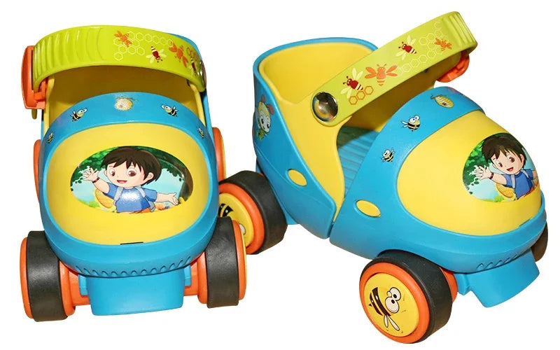 Adjustable Double Row Roller Skates for Kids - Safety Off Button & Durable Design with 4-Wheel Setup