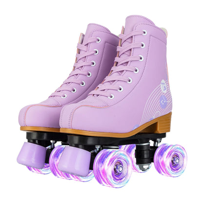 Pink & Purple Double Row Roller Skates for Women & Kids - Breathable Leather 4-Wheel Skating Sneakers