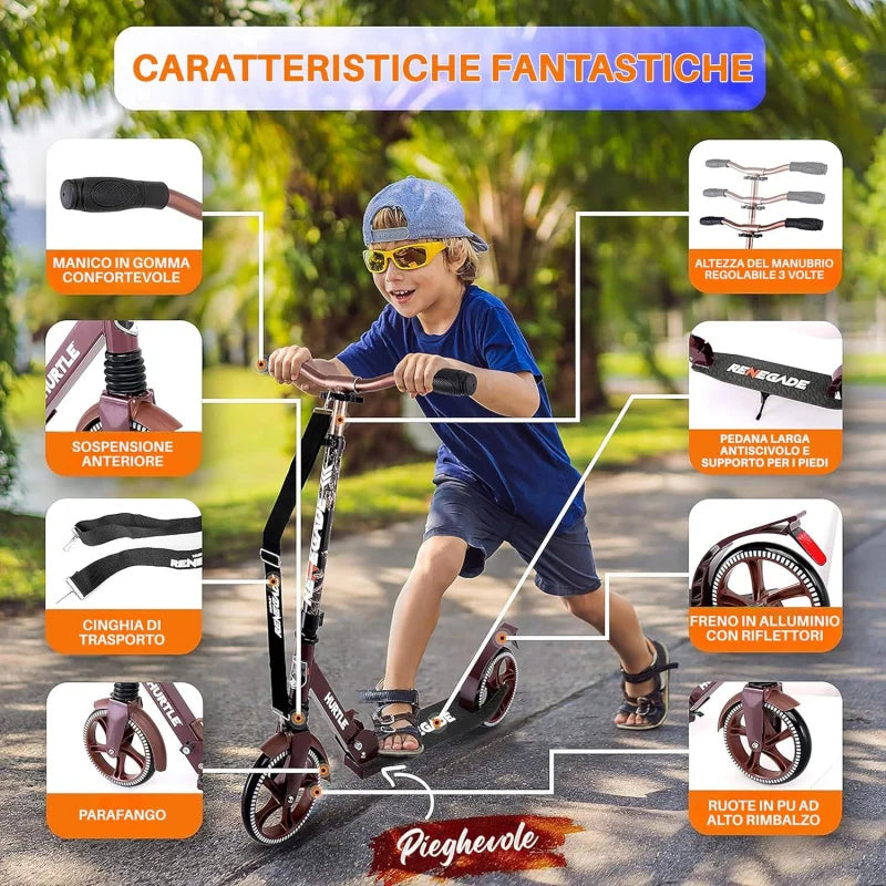 Renegade Kick Scooters for Kids, Teenagers, and Adults - 2-Wheel Scooter with Adjustable T-Bar Handlebar & Alloy Anti-Slip Deck