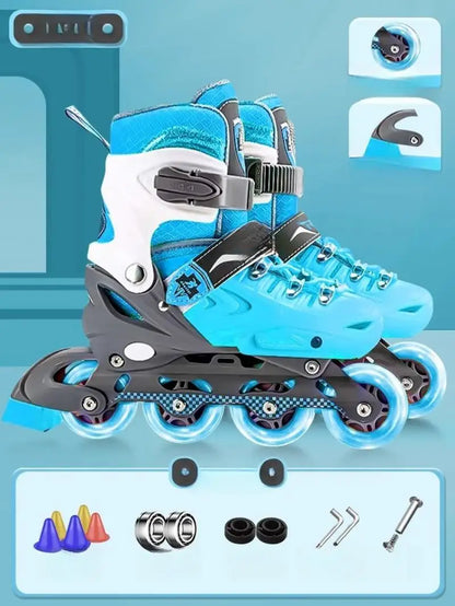 Inline Roller Skate Shoes with Safety Gear Set - Unisex Adult Skating Sneakers with Flashing Wheels