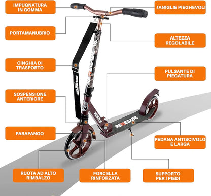 Renegade Kick Scooters for Kids, Teenagers, and Adults - 2-Wheel Scooter with Adjustable T-Bar Handlebar & Alloy Anti-Slip Deck