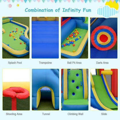 Inflatable Slide & Bounce House Combo with Waterslide & Ball Pit for Kids - Wet/Dry Outdoor Fun with Splash Pool