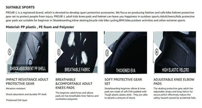 Adult, Youth, and Kids Protective Gear Set - Knee Pads, Elbow Pads, and Wrist Guards for Skateboarding, Roller Skating, Cycling, BMX, and Scootering