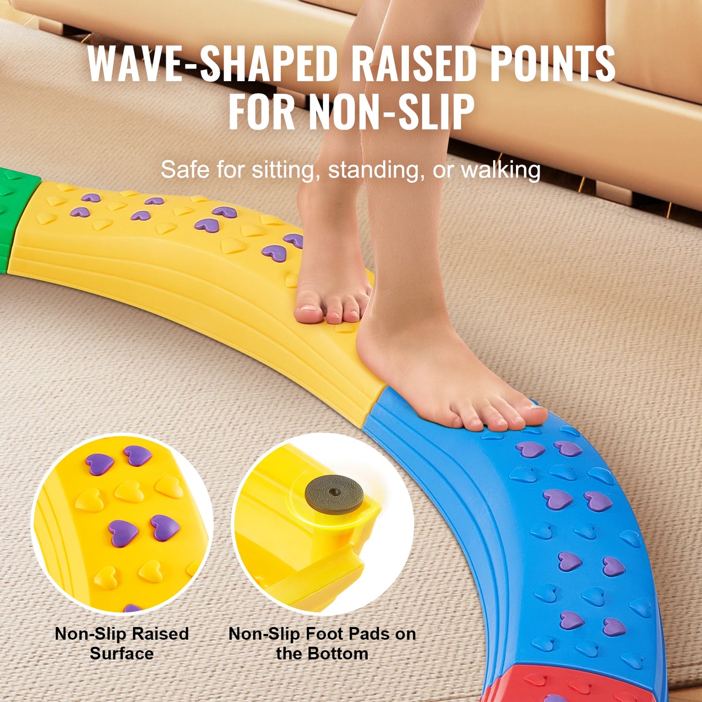 VEVOR Kids Balance Beam & Stepping Stones Set - Non-Slip Sensory Training Montessori Toys for Toddlers (Ages 2-6), Indoor & Outdoor Play