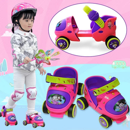 Adjustable Double Row Roller Skates for Kids - Safety Off Button & Durable Design with 4-Wheel Setup