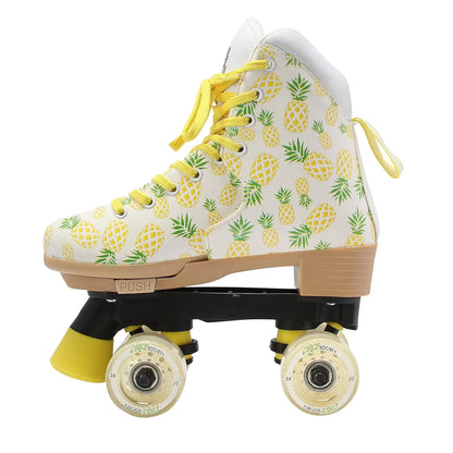 Classic Adjustable Children's Roller Skates - 3-7 Years, Girls Crushed Pineapple Design, Durable Indoor and Outdoor Use