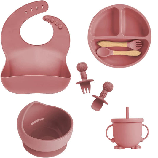 Children's Silicone Dishes Set - 6/8-Piece Tableware with Suction Cups