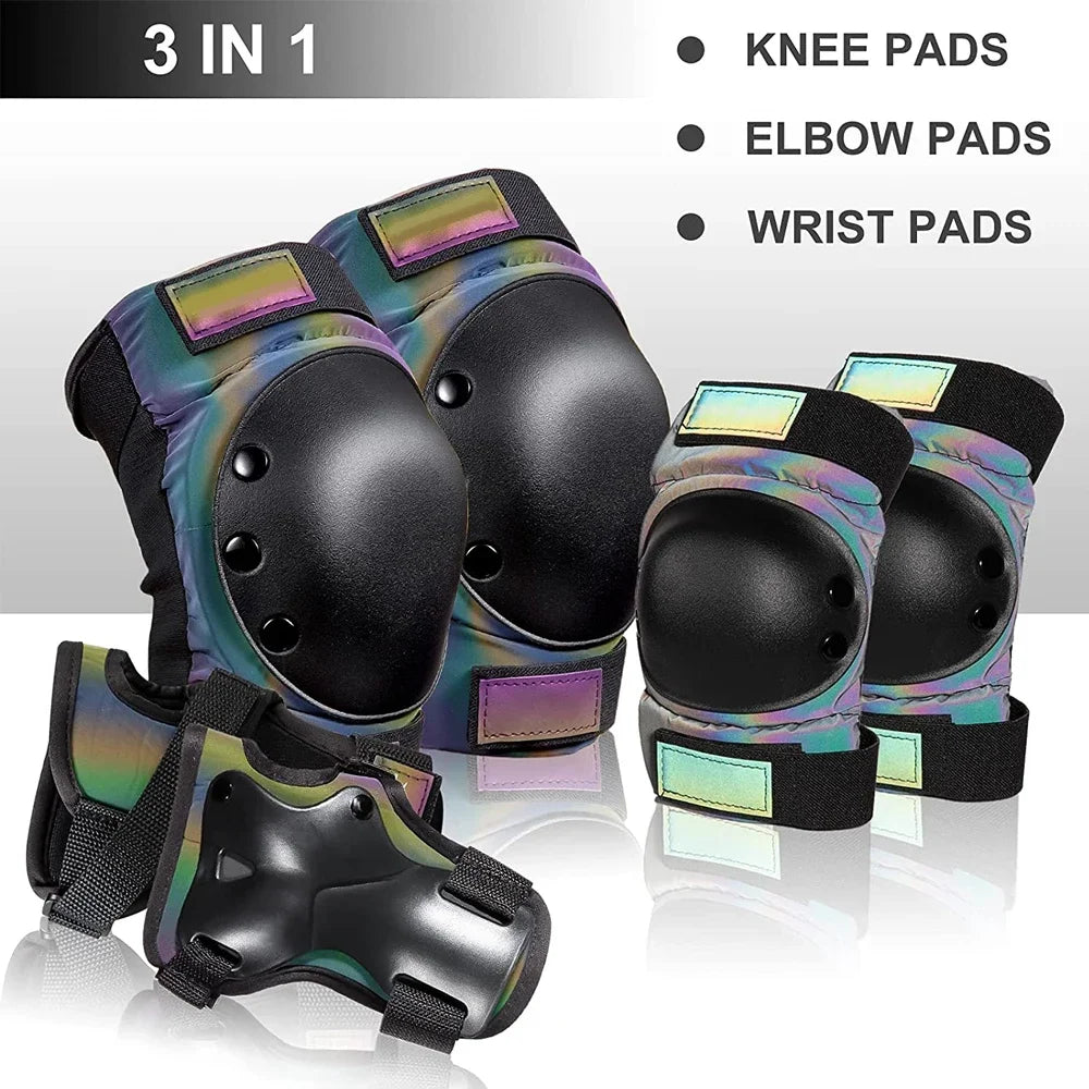 6Pcs/Set Adult and Kids Protective Gear Set - Knee Pads, Elbow Pads, and Wrist Guards (3 in 1) for Youth Skateboarding and Roller Skating