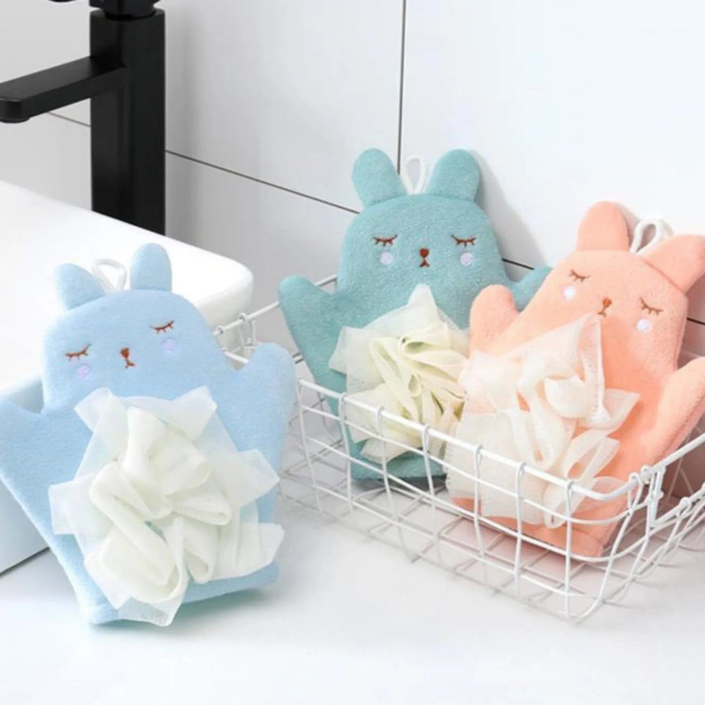 Baby Bath Gloves for Kids - Cartoon Animal Shape Shower Brush Washcloth