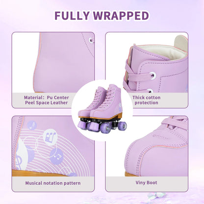 Pink & Purple Double Row Roller Skates for Women & Kids - Breathable Leather 4-Wheel Skating Sneakers