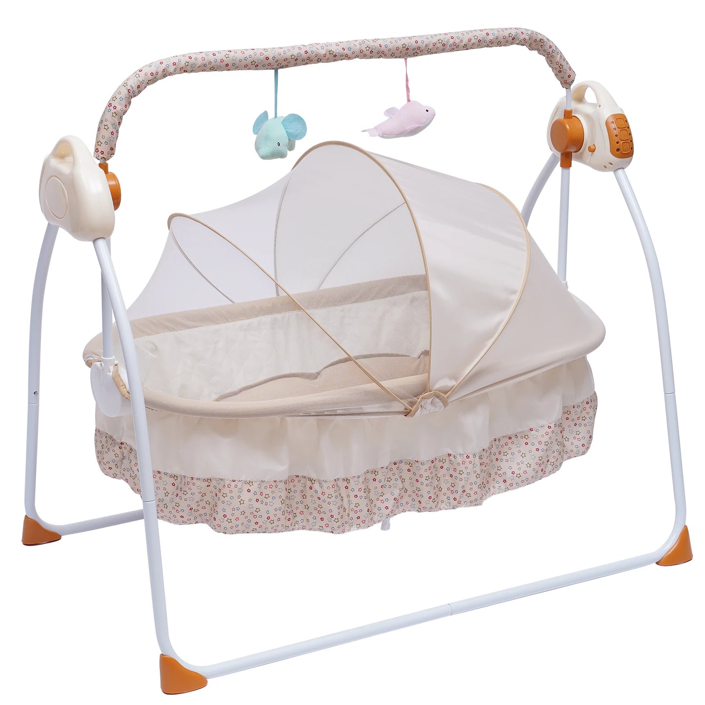 Electric Baby Crib Cradle with Auto-Swing and Bluetooth - Khaki