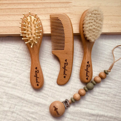 Personalized Wooden Baby Hairbrush - Engraved Infant Name Hair Comb - Perfect Gift for Birth, Baptism, and Birthday