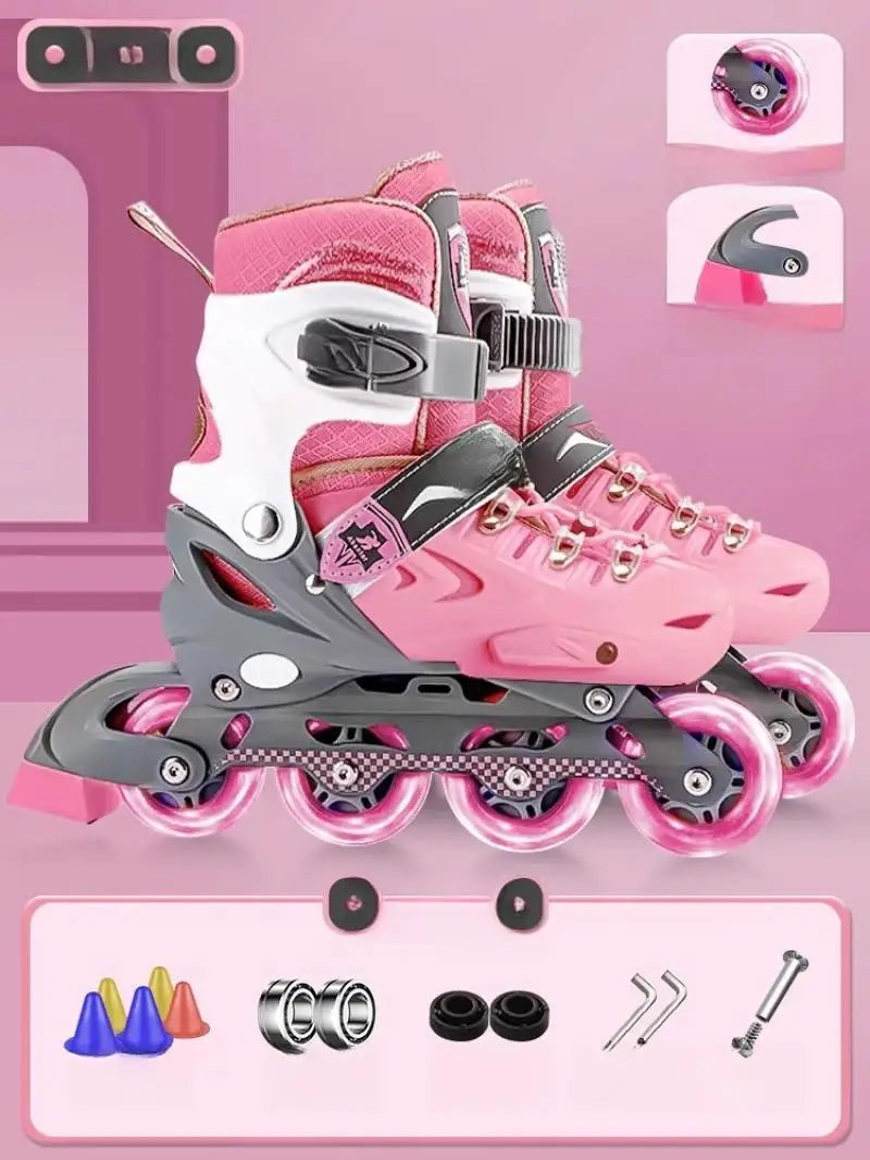 Inline Roller Skate Shoes with Safety Gear Set - Unisex Adult Skating Sneakers with Flashing Wheels