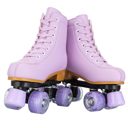 Pink & Purple Double Row Roller Skates for Women & Kids - Breathable Leather 4-Wheel Skating Sneakers