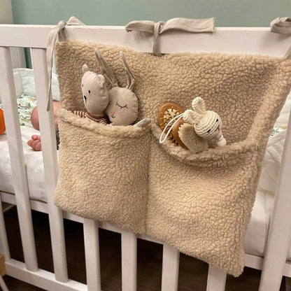 Thick Plush Baby Crib Hanging Storage Bag - Portable Double Pockets Organizer