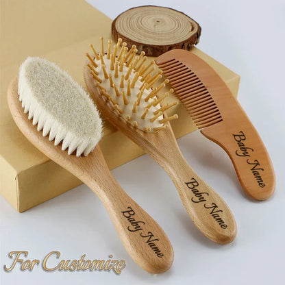 Personalized Wooden Baby Hairbrush - Engraved Infant Name Hair Comb - Perfect Gift for Birth, Baptism, and Birthday