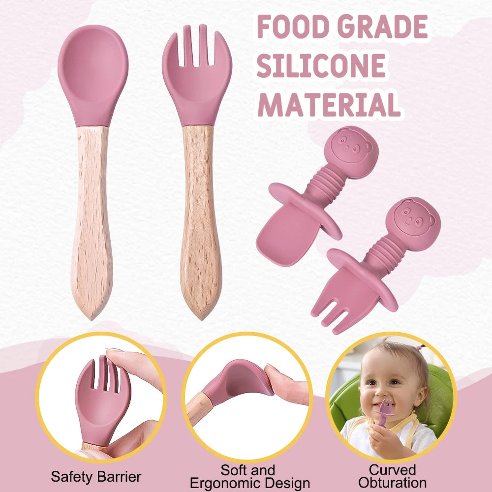 10-Piece Baby Silicone Feeding Set - Round Dining Plate and Accessories