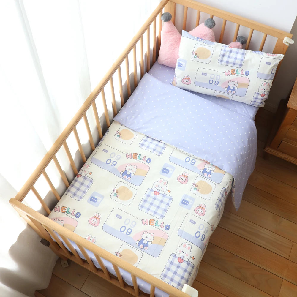 3 Pcs Baby Crib Bedding Set - Cotton Bed Linens