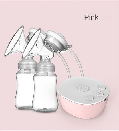 Double Electric Breast Pump - USB Rechargeable with Baby Milk Bottle & Cold/Heat Pad, BPA-Free