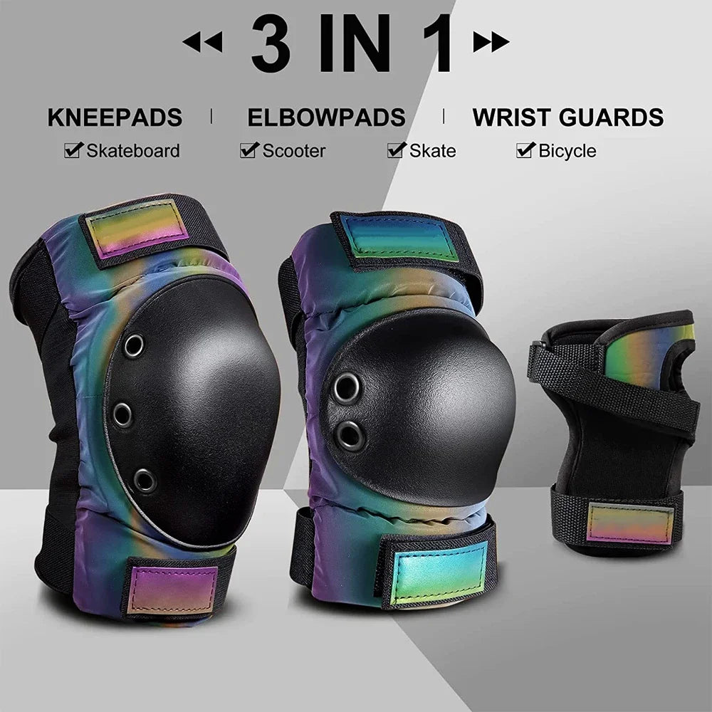 6Pcs/Set Adult and Kids Protective Gear Set - Knee Pads, Elbow Pads, and Wrist Guards (3 in 1) for Youth Skateboarding and Roller Skating