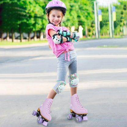 Pink & Purple Double Row Roller Skates for Women & Kids - Breathable Leather 4-Wheel Skating Sneakers