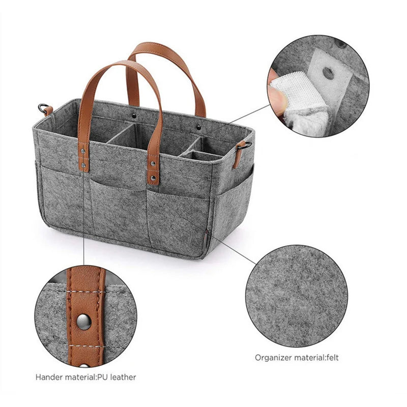 Baby Felt Storage Nursery Organizer Basket - Infant Diaper Bag Caddy with Handle, Large Pocket