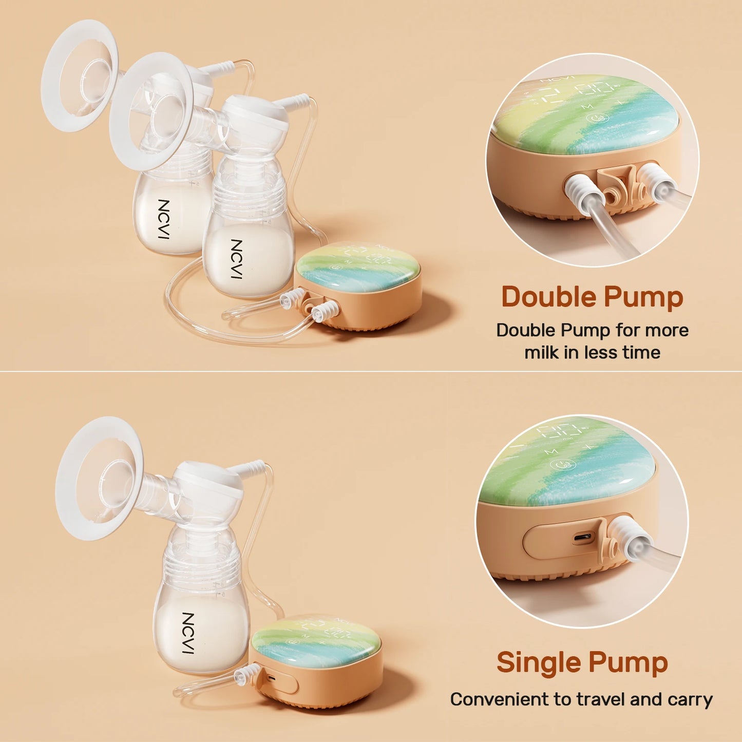 NCVI Double Electric Breast Pump - 4 Modes & 9 Levels with 4 Flange Sizes & 10 Breastmilk Storage Bags