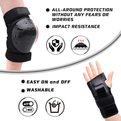 Adult, Youth, and Kids Protective Gear Set - Knee Pads, Elbow Pads, and Wrist Guards for Skateboarding, Roller Skating, Cycling, BMX, and Scootering