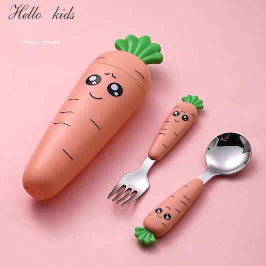 1/3PCS Baby Feeding Utensils Carrot Set - Stainless Steel Spoon & Fork Child Cutlery Tableware