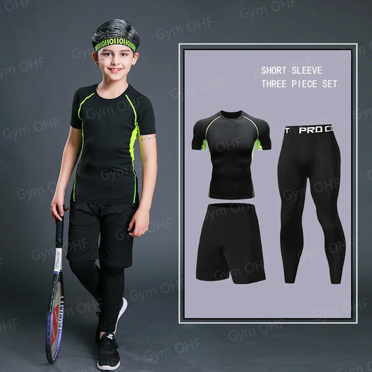 Kids Compression Shirt and Shorts Set - Boys Sport Training T-Shirt & Gymnastics Clothing for Soccer Training (2022 New)