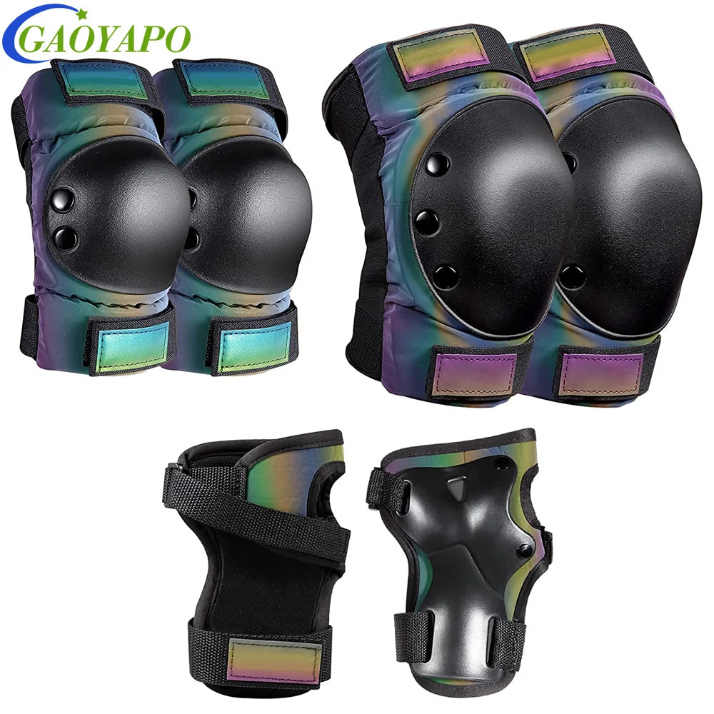 6Pcs/Set Adult and Kids Protective Gear Set - Knee Pads, Elbow Pads, and Wrist Guards (3 in 1) for Youth Skateboarding and Roller Skating