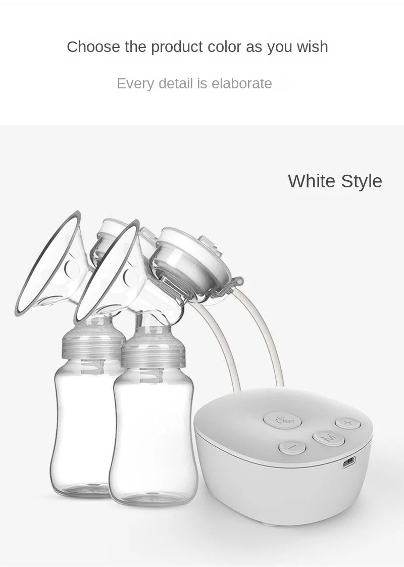 Double Electric Breast Pump - USB Rechargeable with Baby Milk Bottle & Cold/Heat Pad, BPA-Free