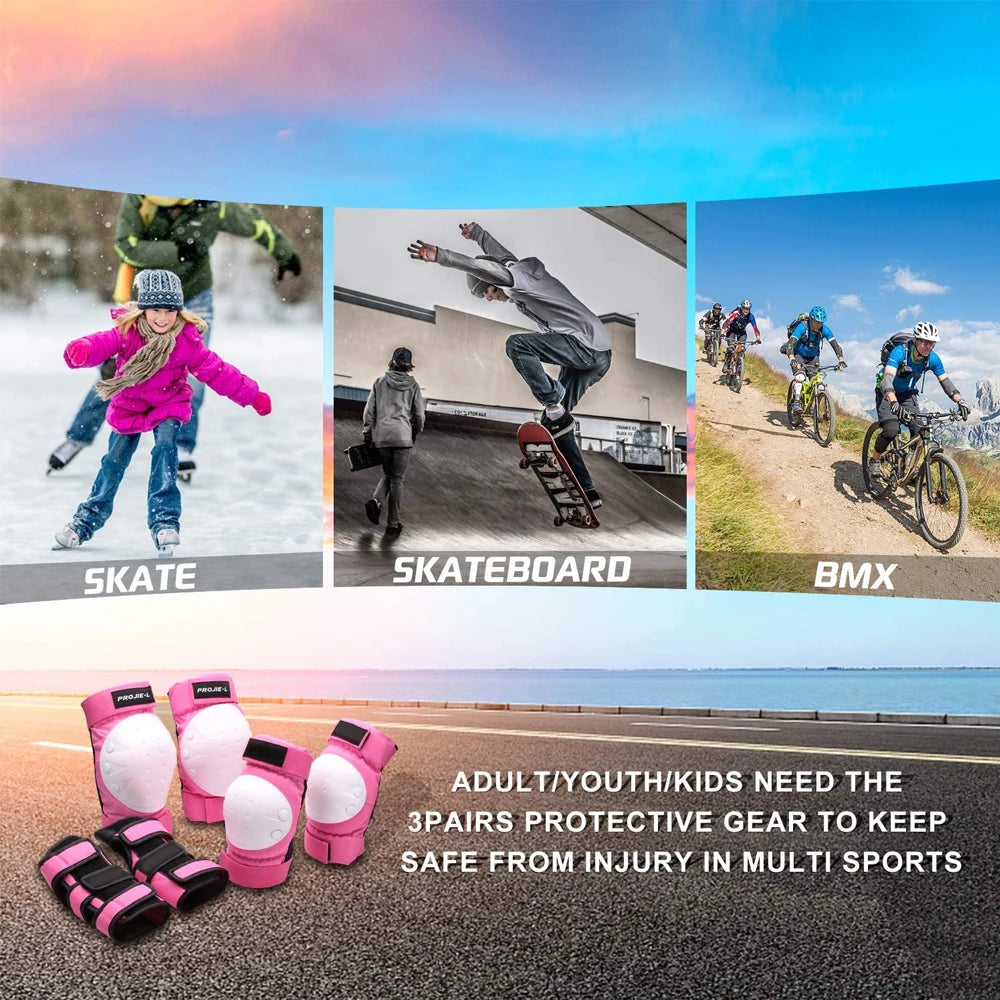 6Pcs/Set Protective Gear Set for Youth and Adults - Knee Pads, Elbow Pads, and Wrist Guards (3 in 1) for Skateboarding, Skating, and Multi-Sports