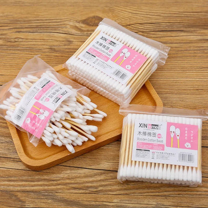 100pcs Baby Cotton Swabs - Disposable Wood Swabs for Health Care & Makeup